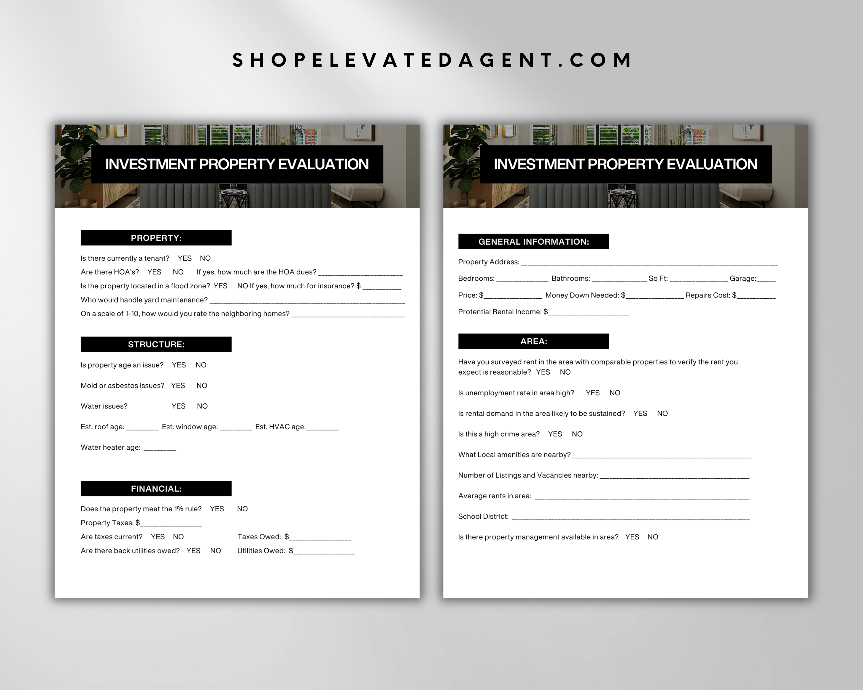 Investment Property Evaluation Form, Real Estate Template, Home Buyer, Real Estate Survey, Realtor Flyer, Real Estate Canva, Buyer Packet