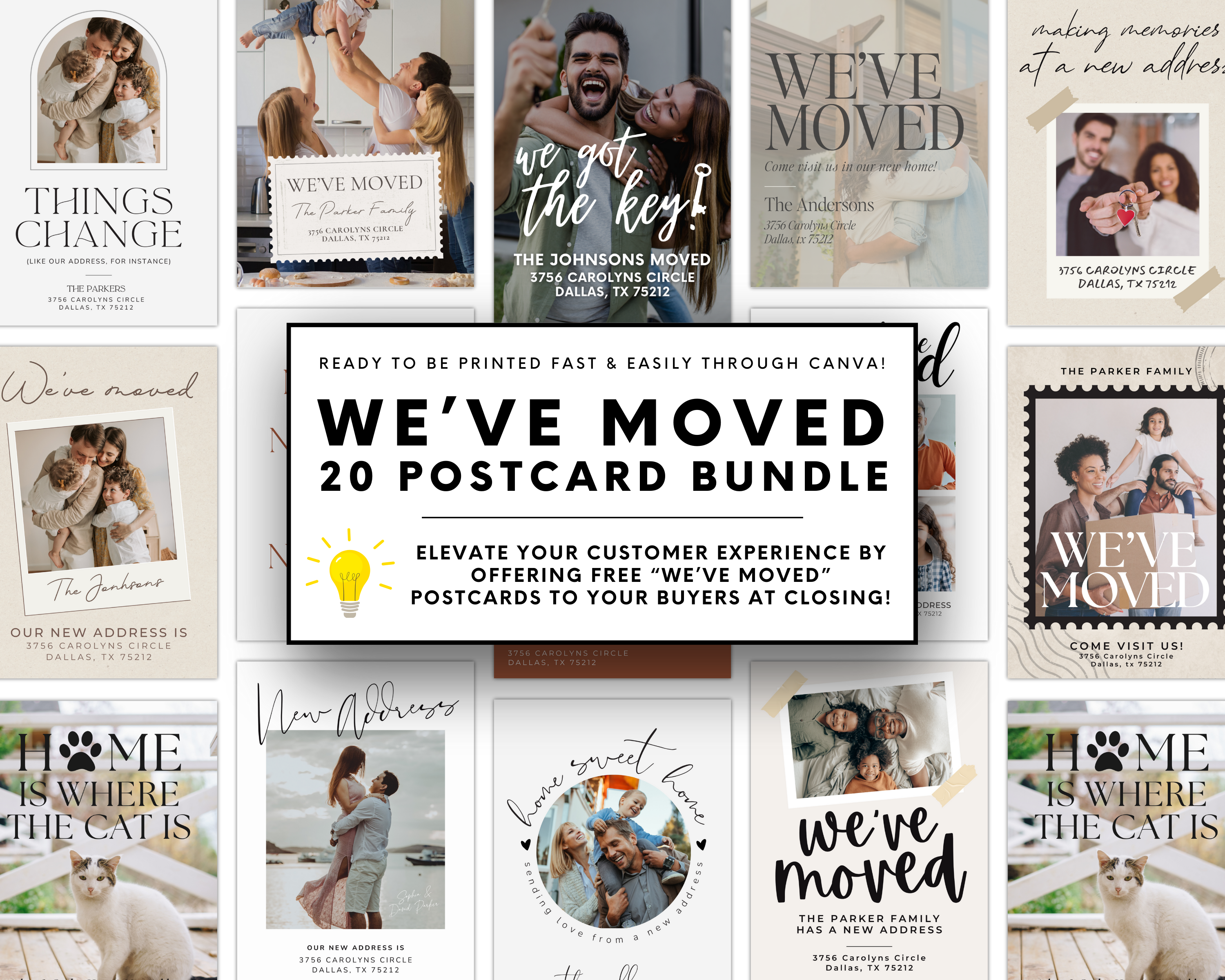 We've Moved Postcard Bundle, Moving Announcement, Real Estate Postcard, New Home Card, Change of Address Card, Canva Template, Closing Gift