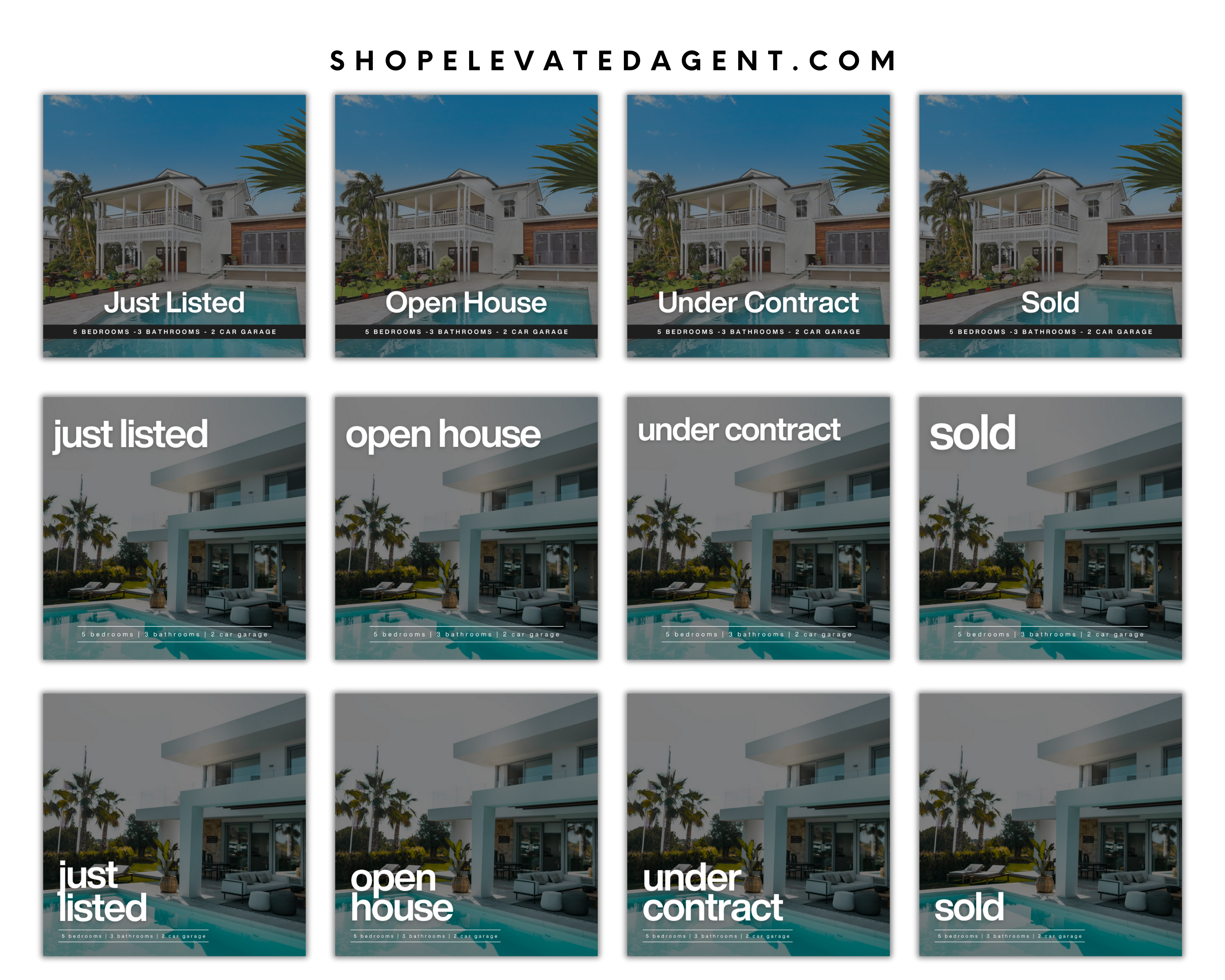 Real Estate Social Media Posts, Just Sold Posts, Under Contract Posts, Just Listed Posts, Open House Posts, Real Estate Marketing, Canva