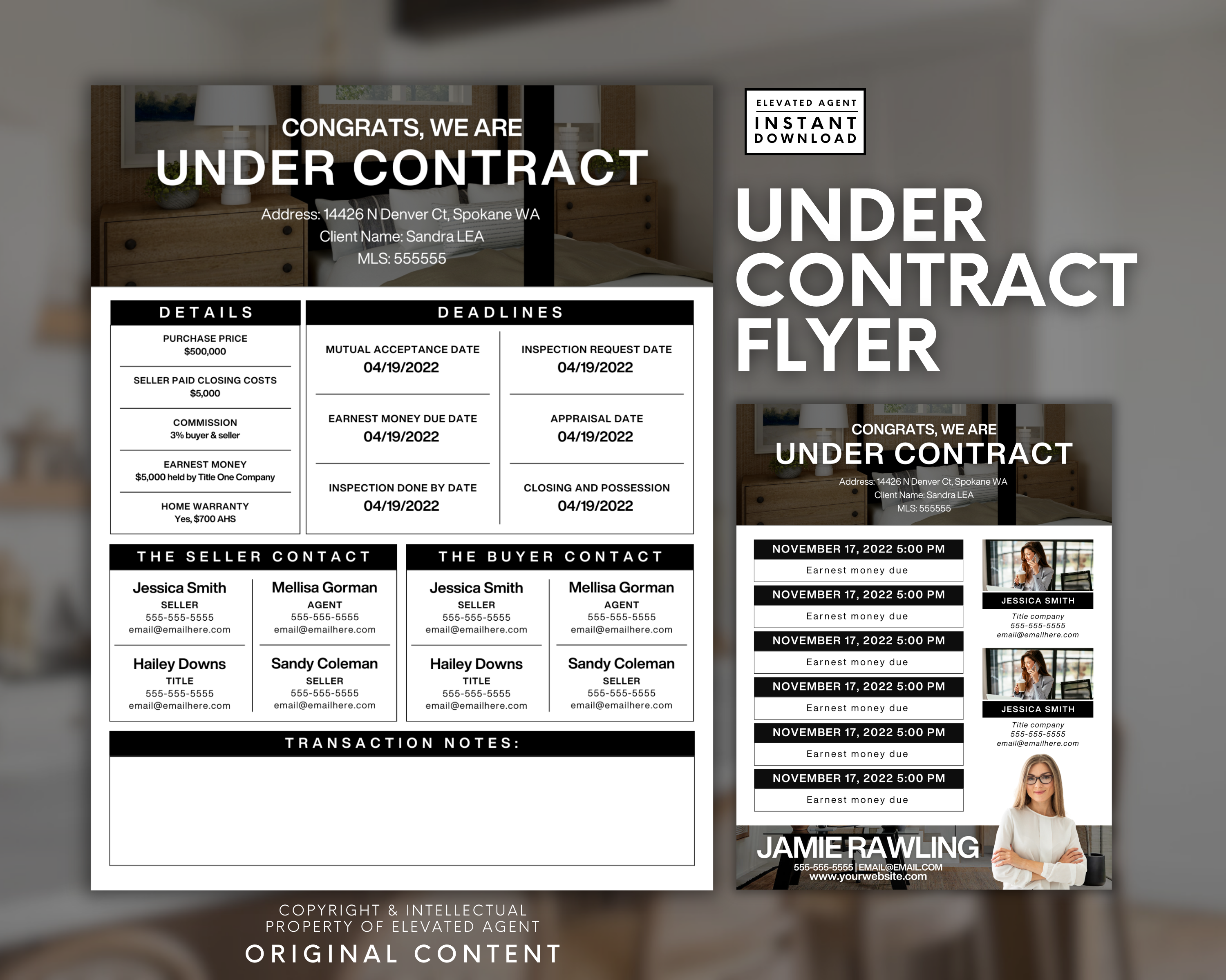 Real Estate Transaction Summary Flyer, Under Contract Timeline, Realtor Marketing, Transaction Coordinator Summary, Real Estate Template