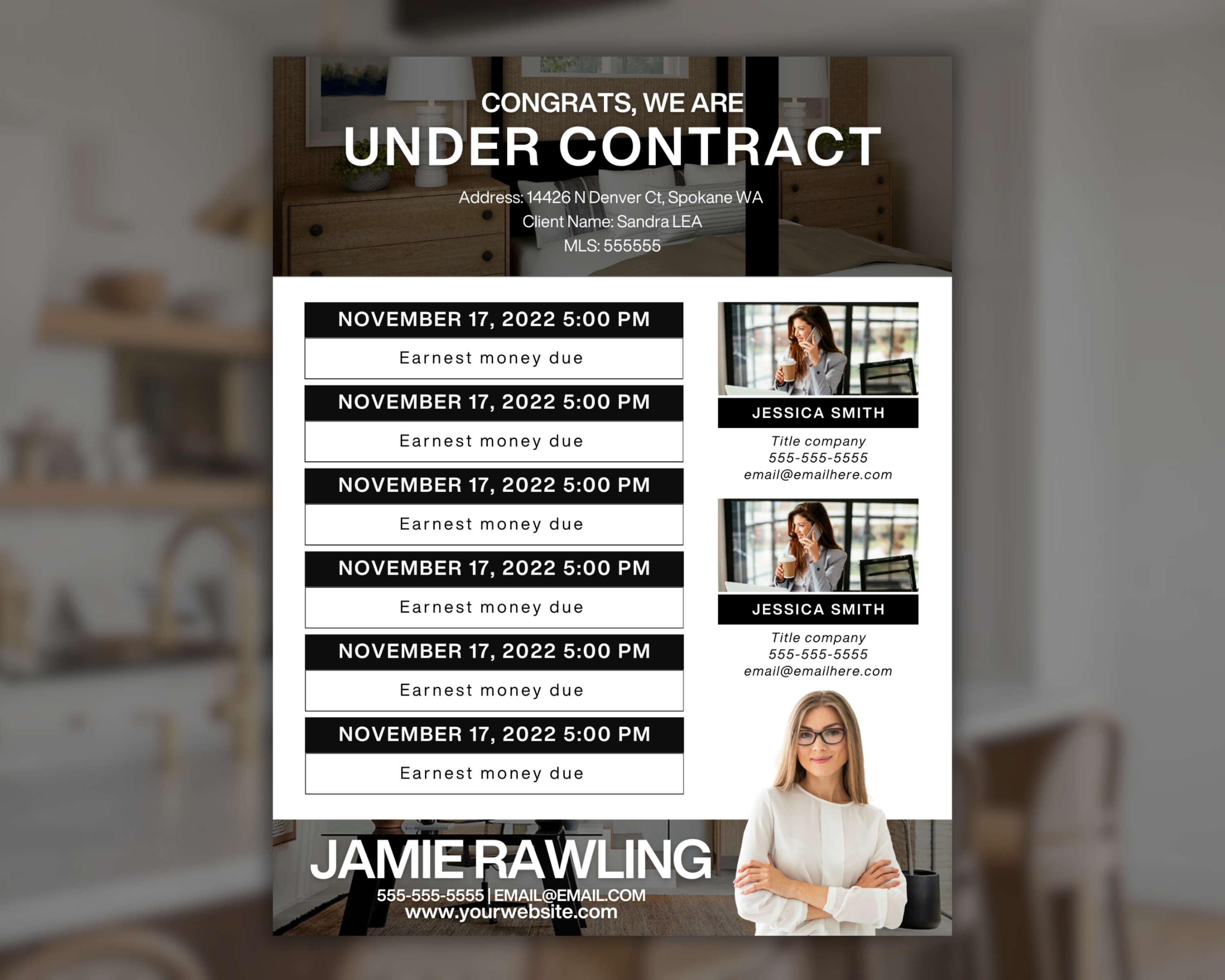 Real Estate Transaction Summary Flyer, Under Contract Timeline, Realtor Marketing, Transaction Coordinator Summary, Real Estate Template