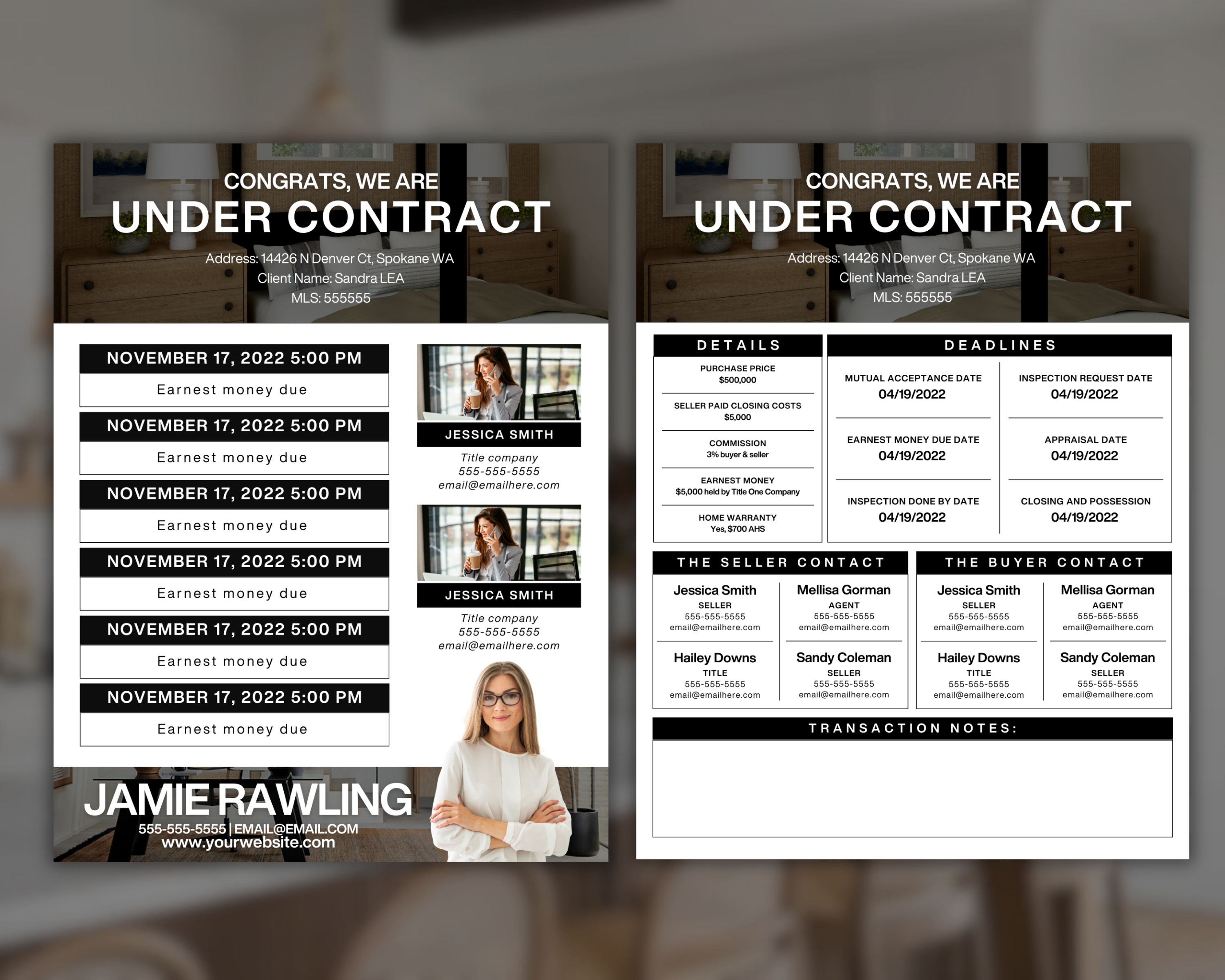 Real Estate Transaction Summary Flyer, Under Contract Timeline, Realtor Marketing, Transaction Coordinator Summary, Real Estate Template