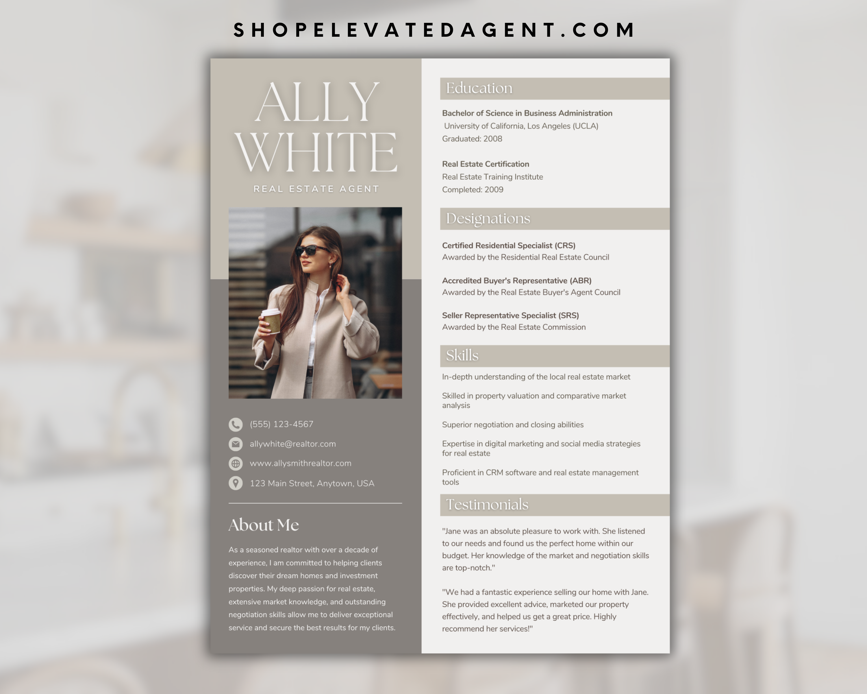 Real Estate Agent Resume, Realtor Marketing, Real Estate Template, Resume Template, Realtor CV, Professional Resume, Canva Template, Realtor Resume