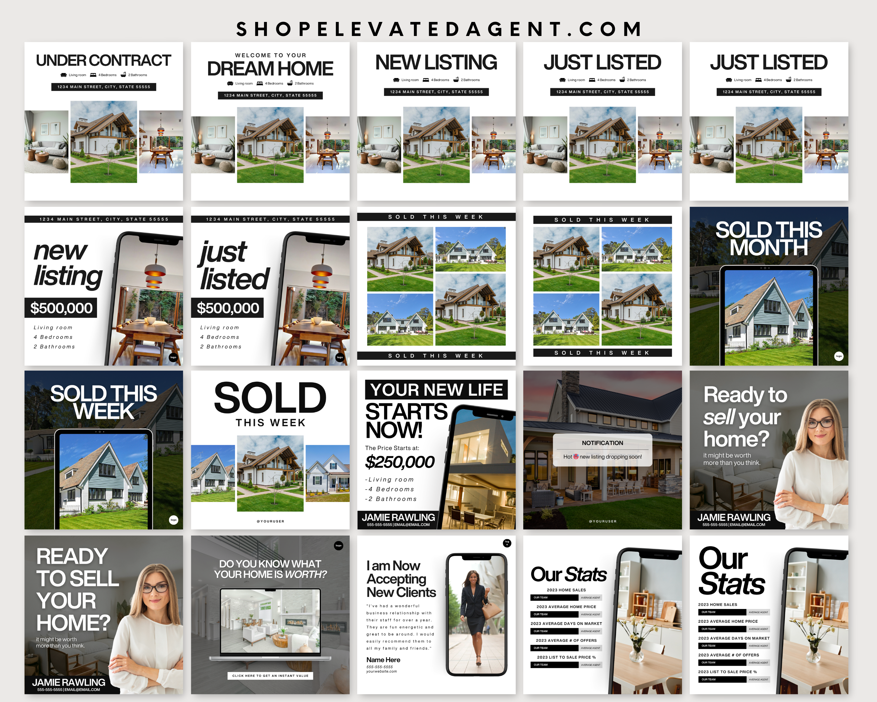 Real Estate Social Media Templates, Real Estate Instagram Posts, Realtor Social Media, Real Estate Instagram Stories,  Realtor Templates