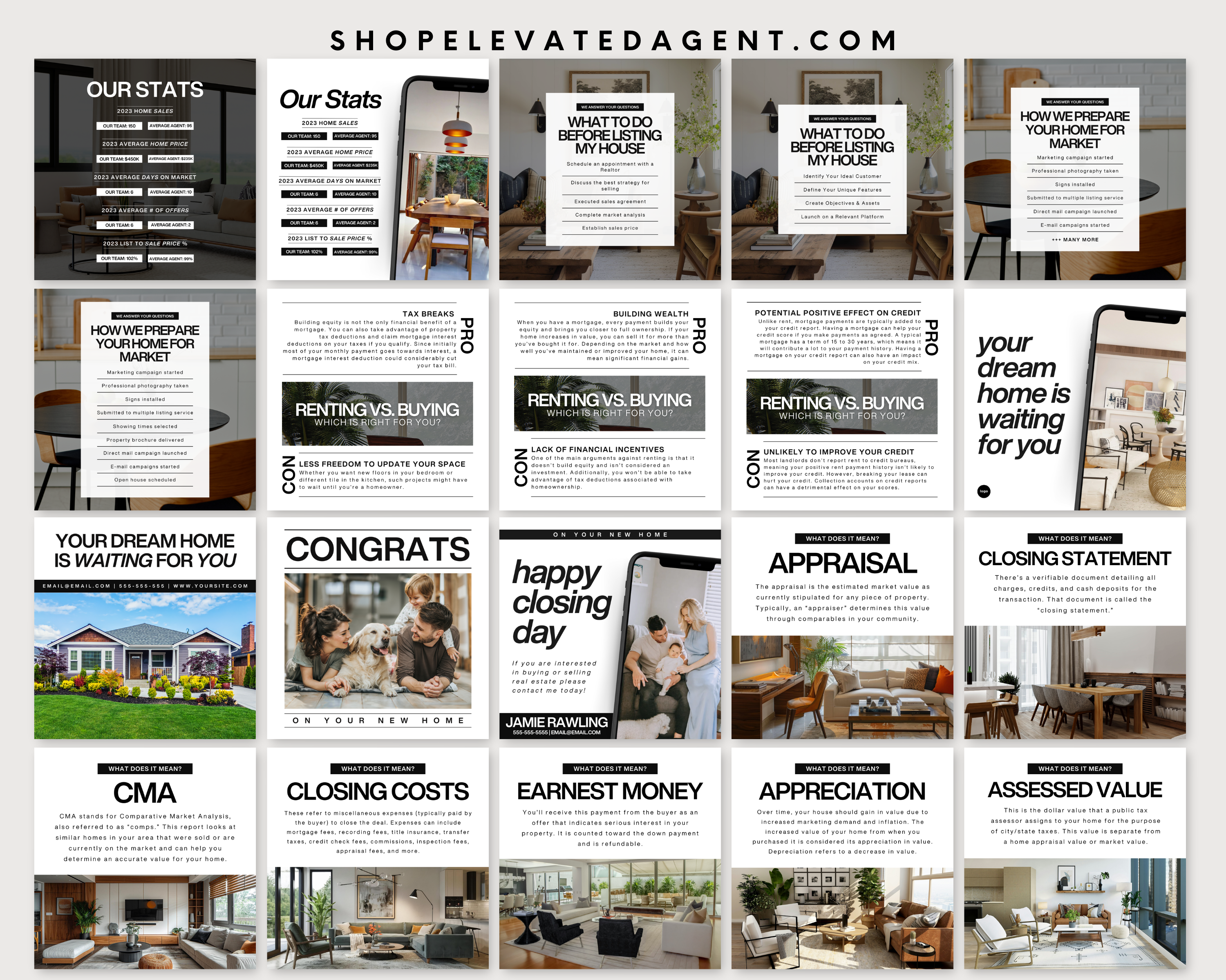 Real Estate Social Media Templates, Real Estate Instagram Posts, Realtor Social Media, Real Estate Instagram Stories,  Realtor Templates