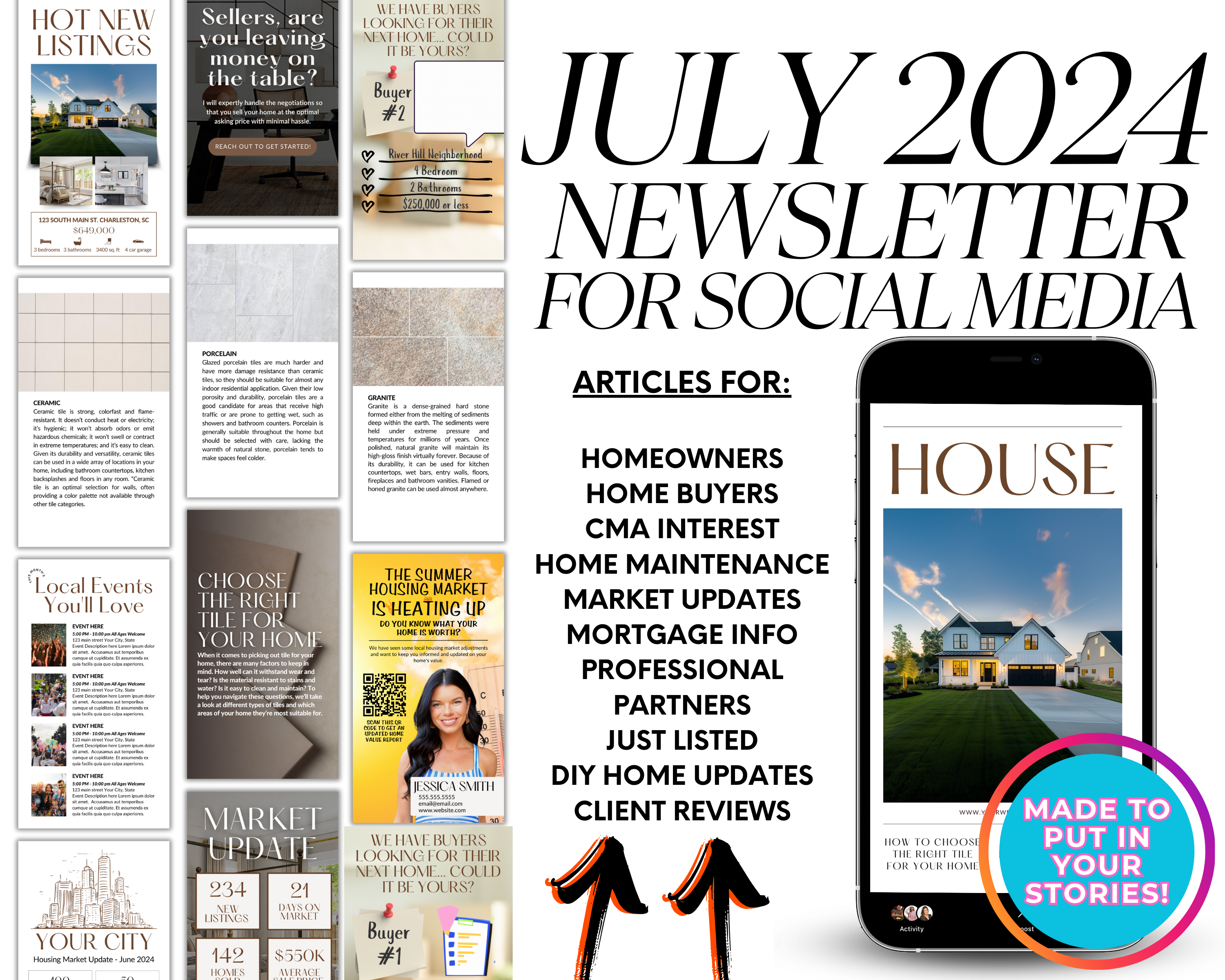 2024 July Newsletter, Real Estate Social Media Templates, Real Estate Instagram Posts, Realtor Social Media, Instagram Stories, Canva