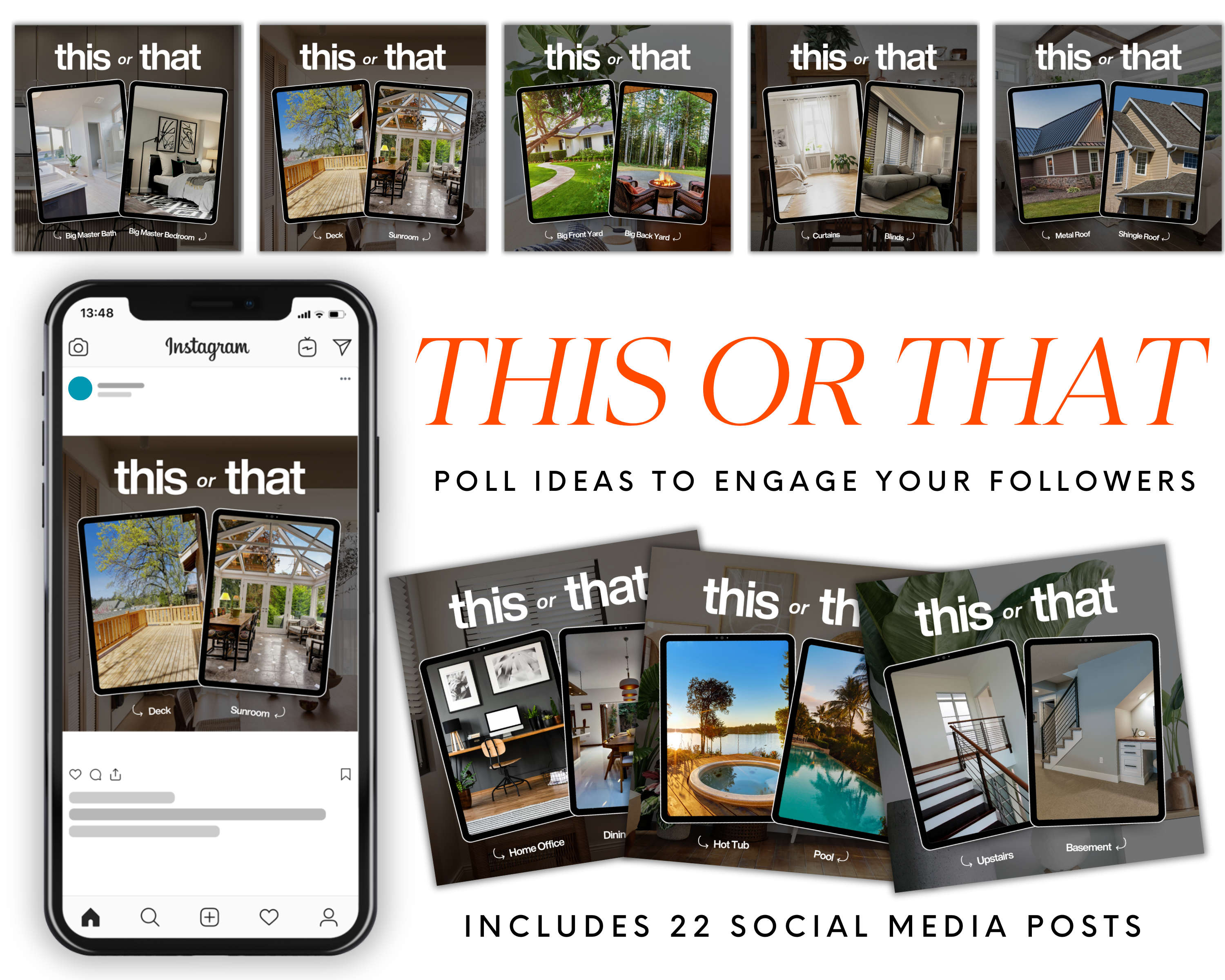 This or That Social Media Posts, Real Estate Social Media, Realtor Instagram, Real Estate Marketing, Social Media Planner, Canva Template