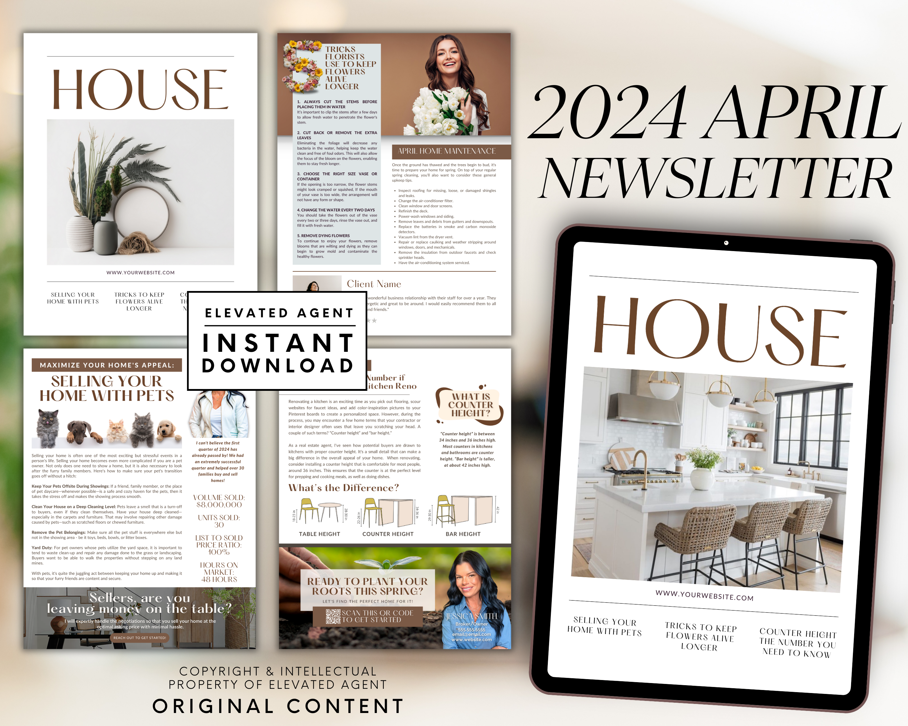 2024 April Newsletter, Real Estate Newsletter, Spring Newsletter, Real Estate Marketing, Newsletter Template, Real Estate Farming, Canva Template