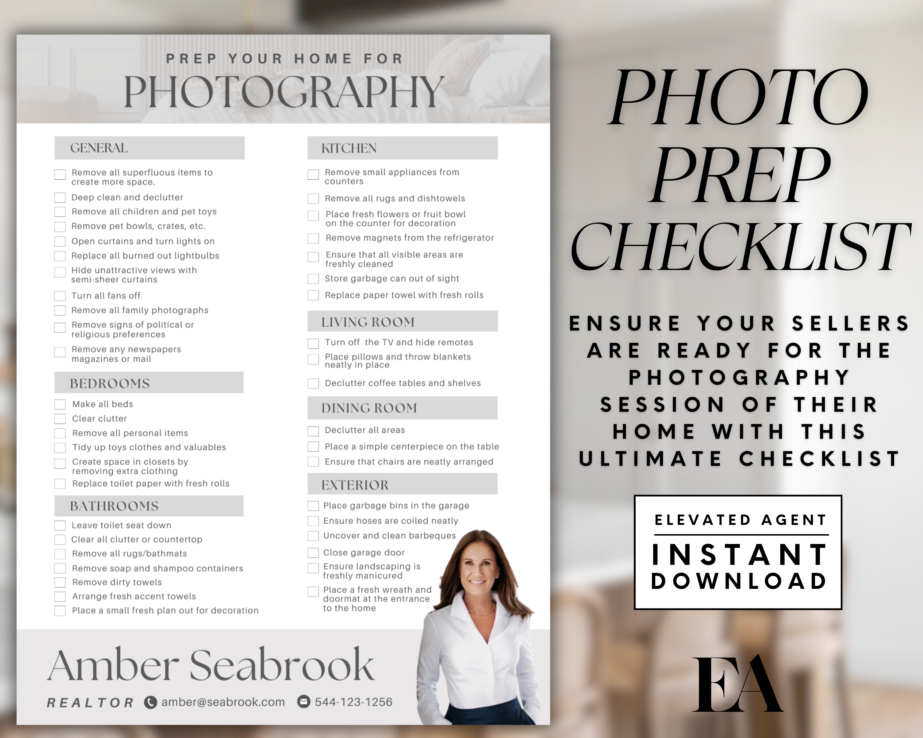 Real Estate Photography Prep Checklist, Real Estate Marketing, Home Seller Guide, Real Estate Flyer, Realtor Photography, Canva Template