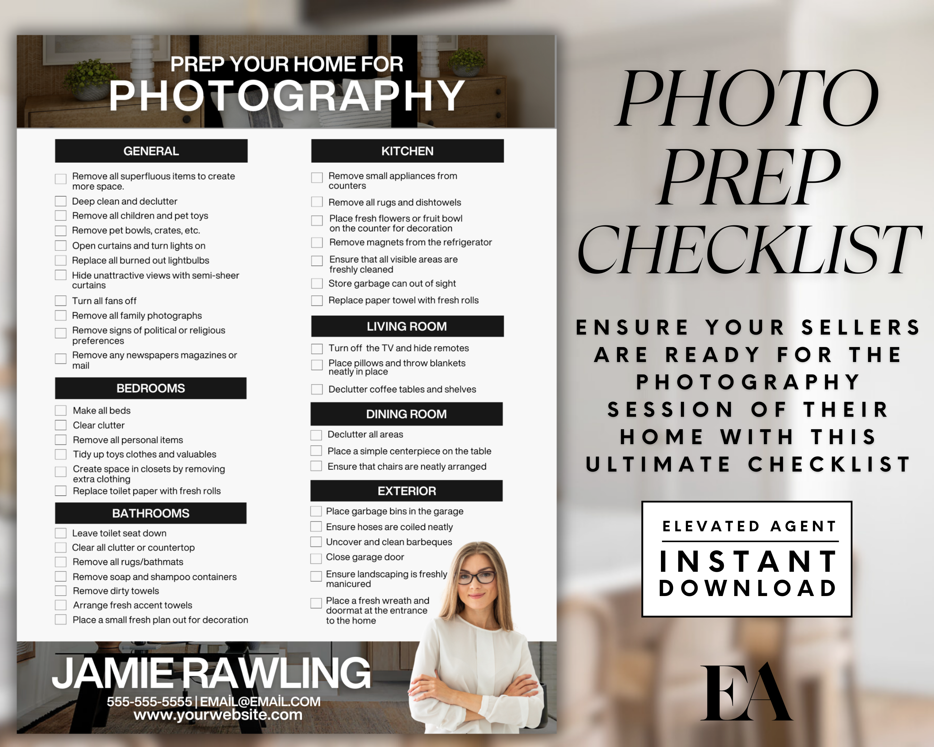 Photography Prep Checklist, Real Estate Template, Realtor Photography, Seller Checklist, Realtor Marketing, Photo Prep Guide, Realtor Flyer