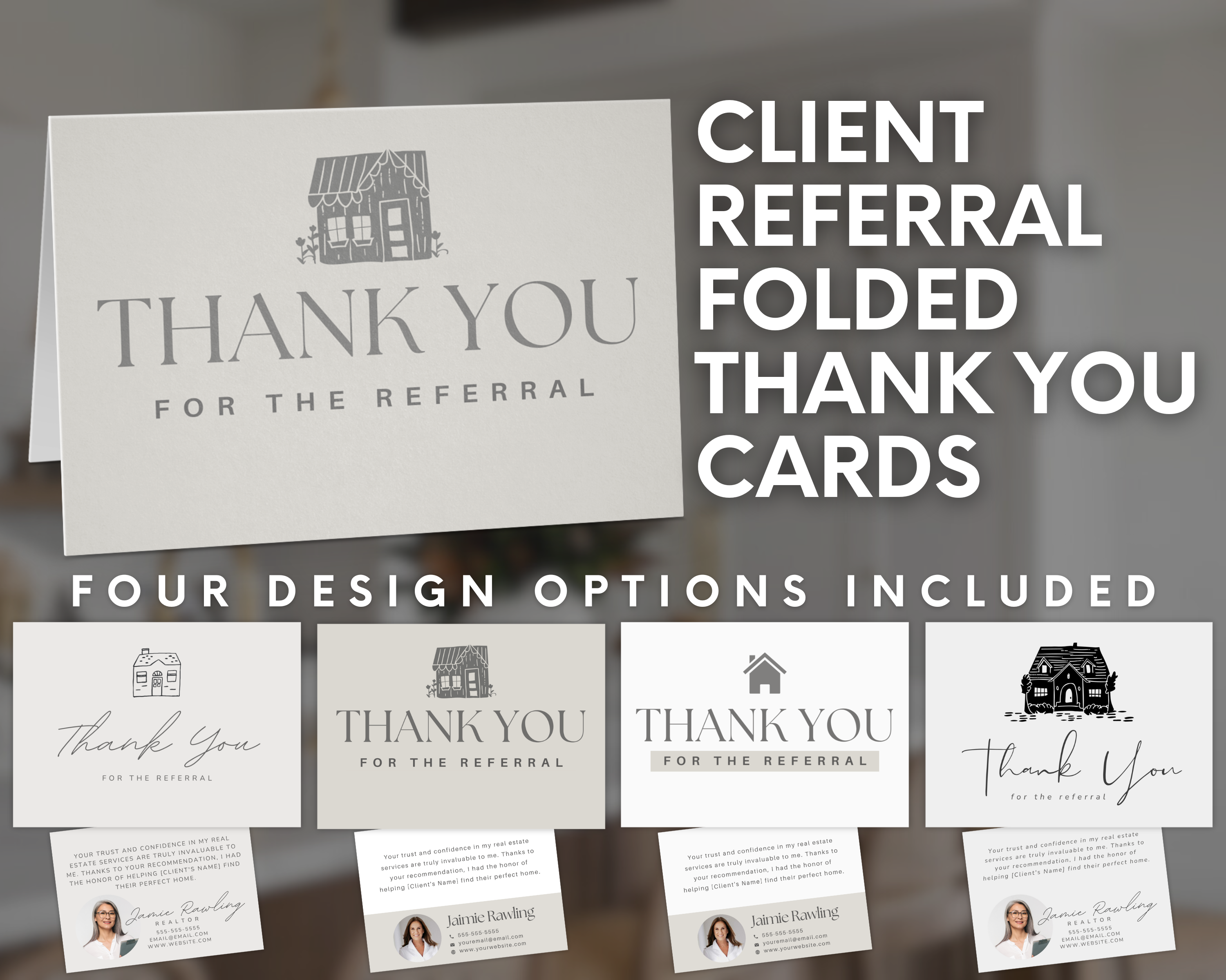 Real Estate Client Referral Folded Thank You Card, Agent Referral Card, Real Estate Template, Realtor Marketing, Real Estate Flyer, Canva