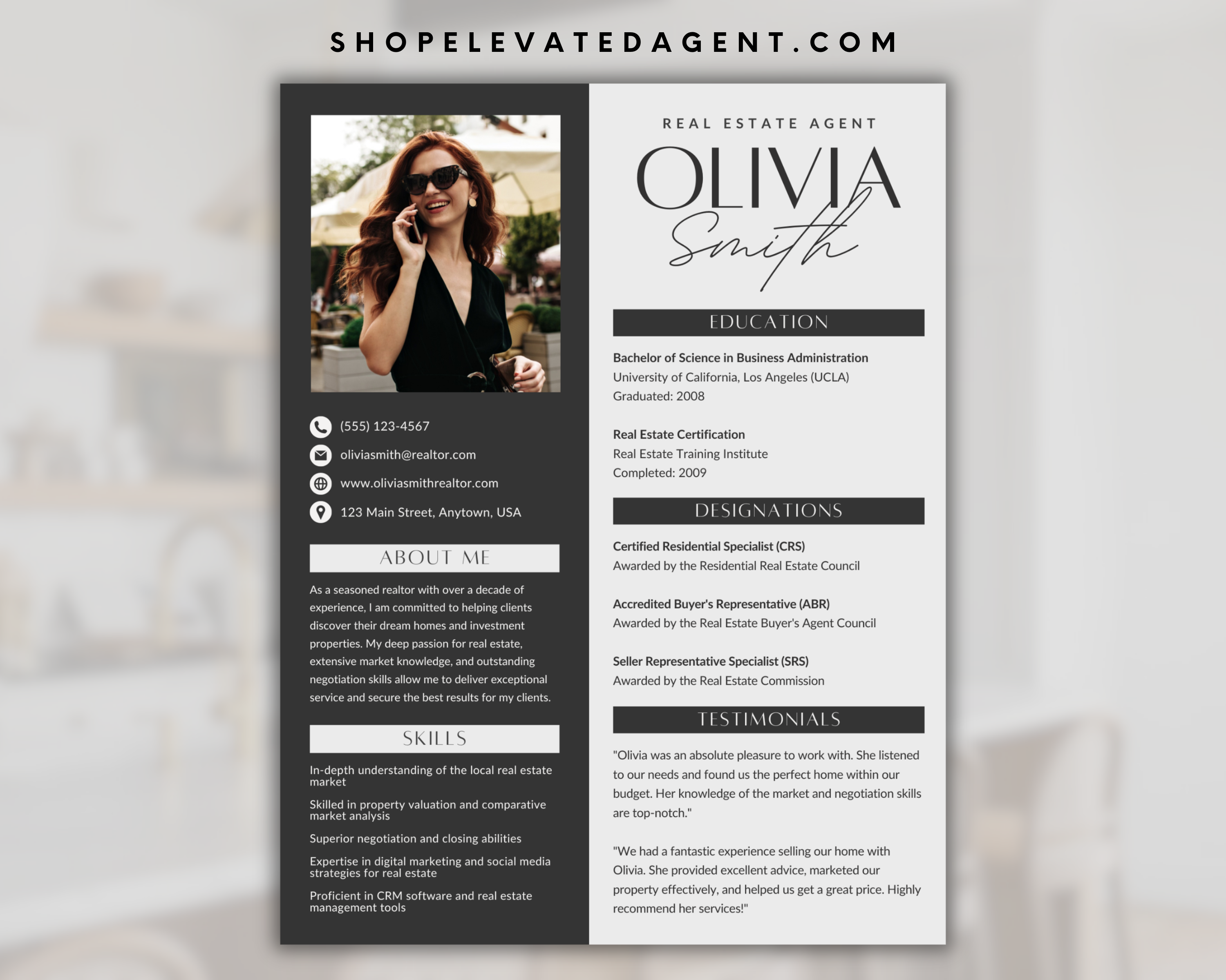 Real Estate Resume Template, Professional Resume Template, Realtor Resume, Real Estate Interview, Real Estate CV, Canva Template, ATS Friendly