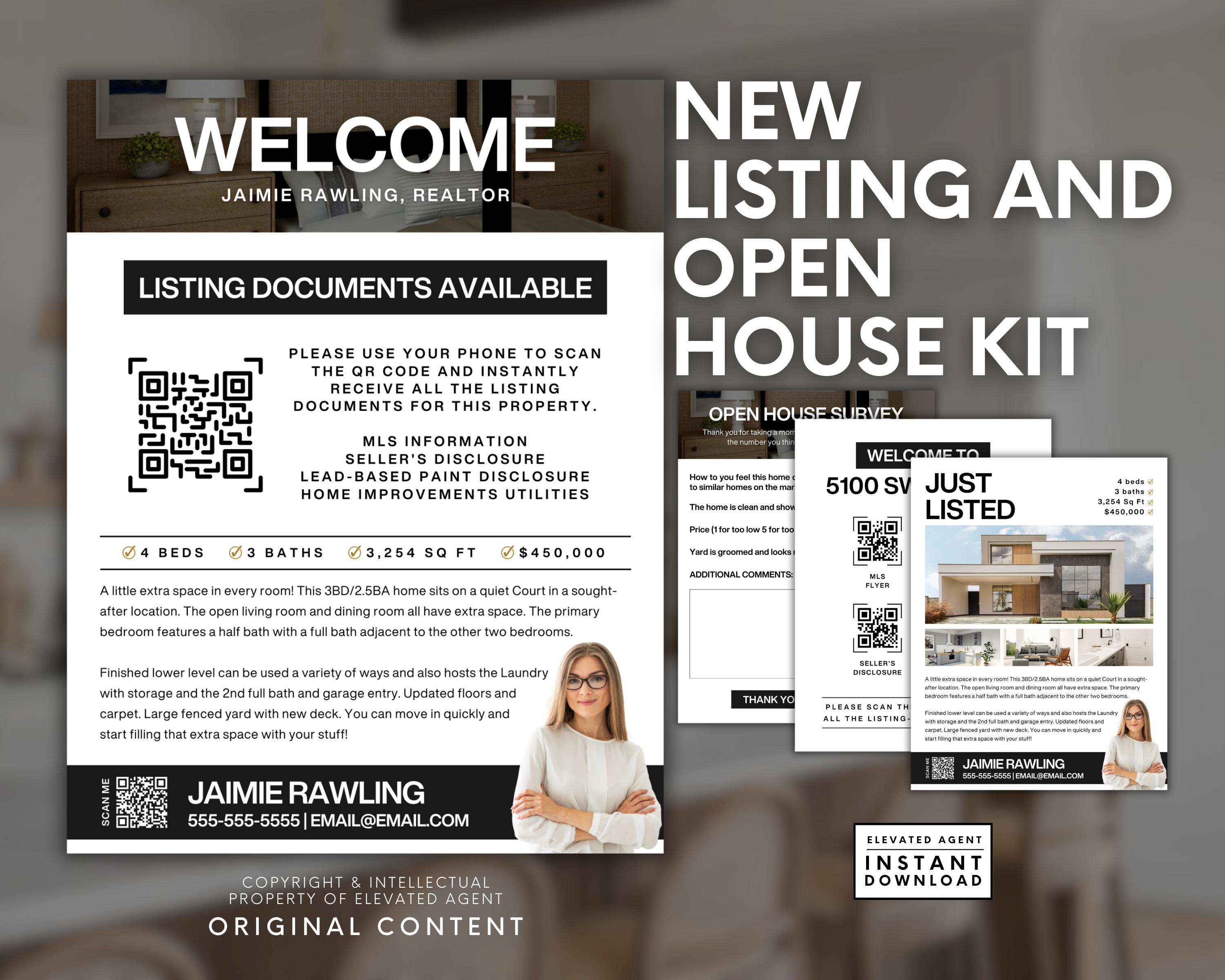 New Listing and Open House Kit, Real Estate Template, Realtor Marketing, Just Listed Flyer, Listing Presentation, Real Estate Canva, Farming