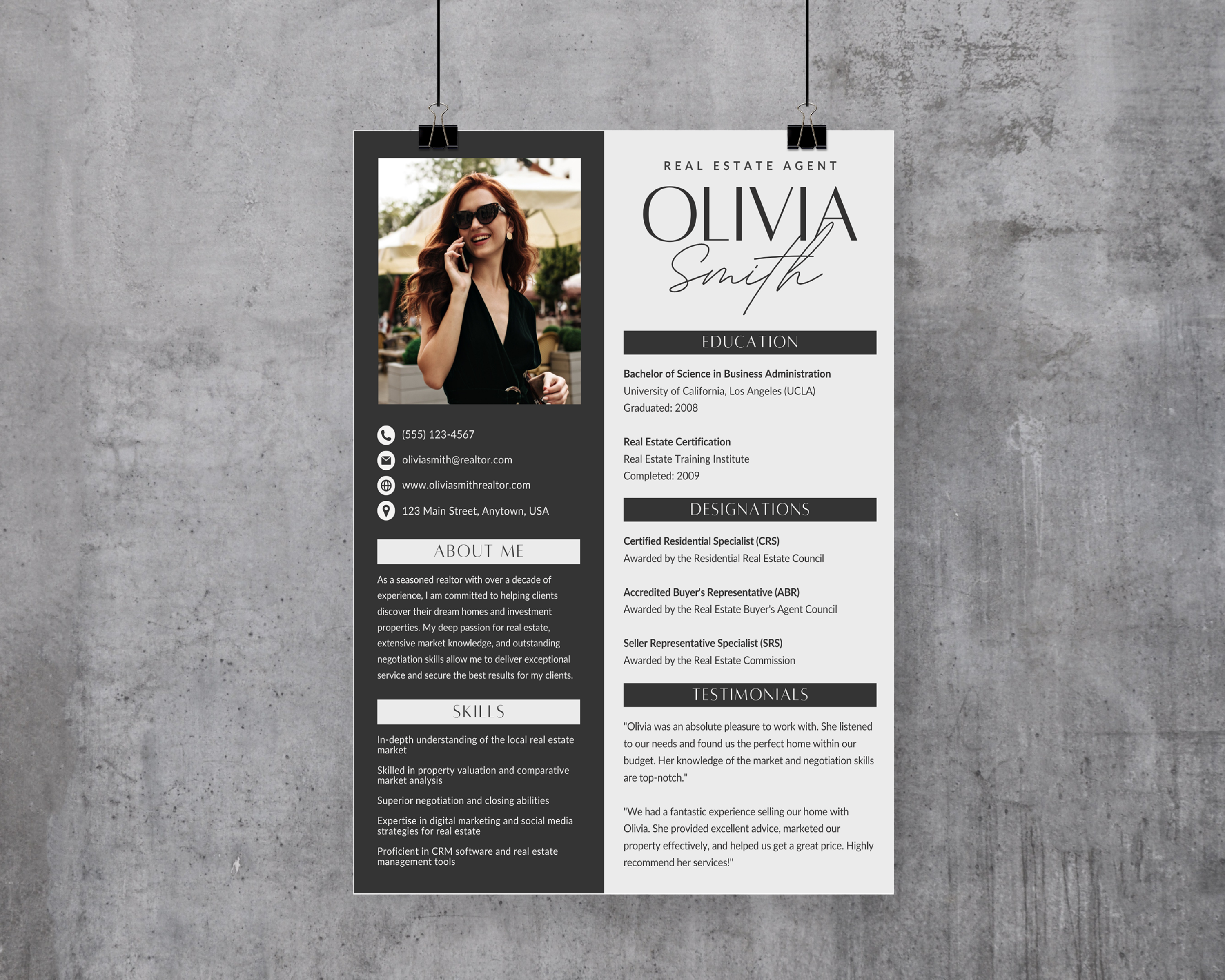 Real Estate Resume Template, Professional Resume Template, Realtor Resume, Real Estate Interview, Real Estate CV, Canva Template, ATS Friendly