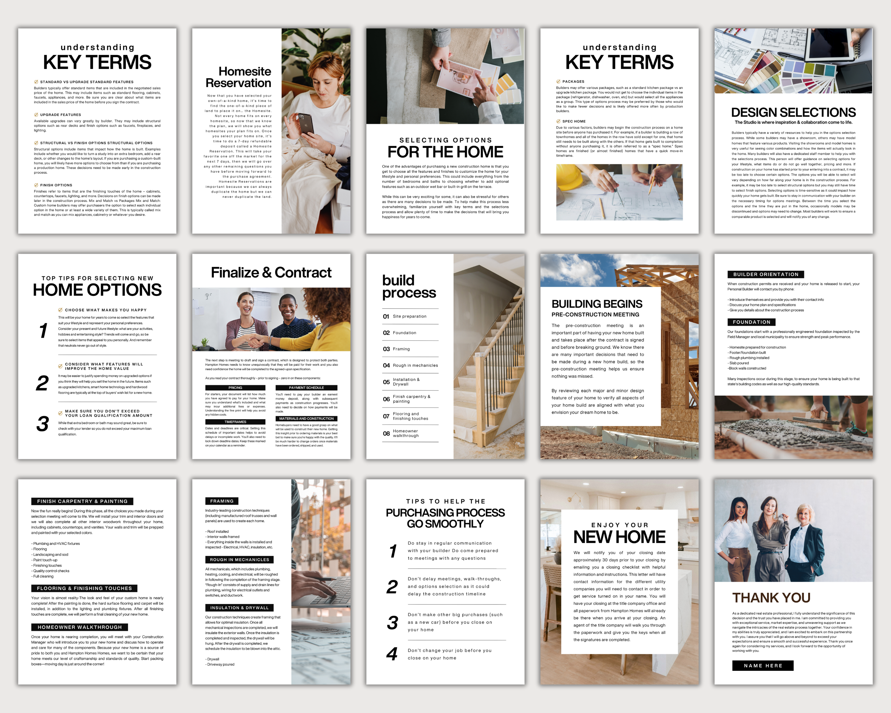 Real Estate New Construction Guide, Real Estate Farming, New home Construction Checklist, Real Estate Marketing, Home Builder Canva Template