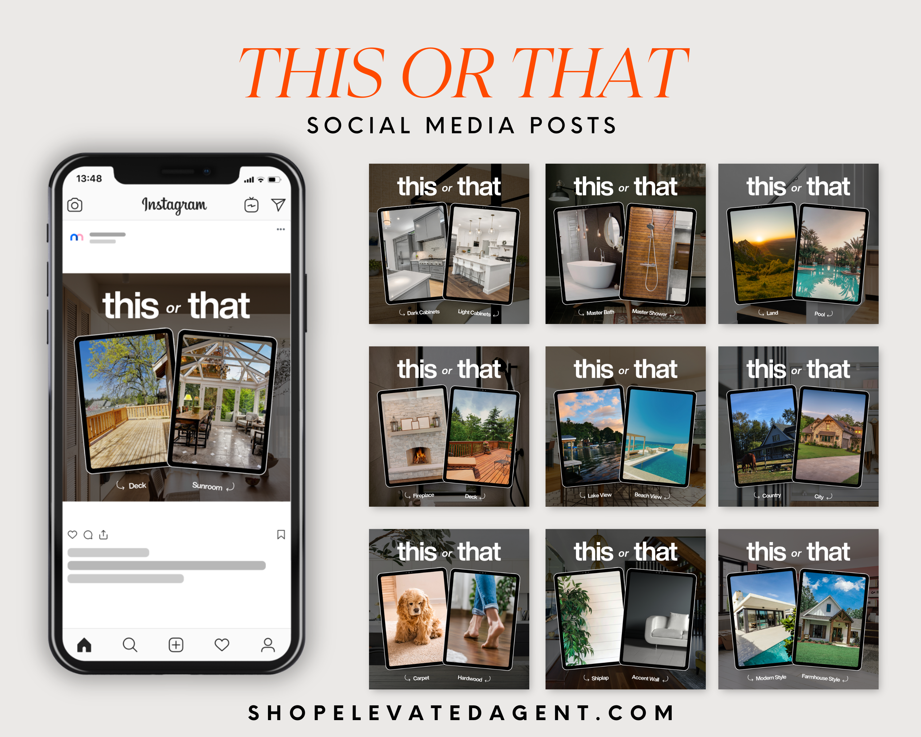 This or That Social Media Posts, Real Estate Social Media, Realtor Instagram, Real Estate Marketing, Social Media Planner, Canva Template