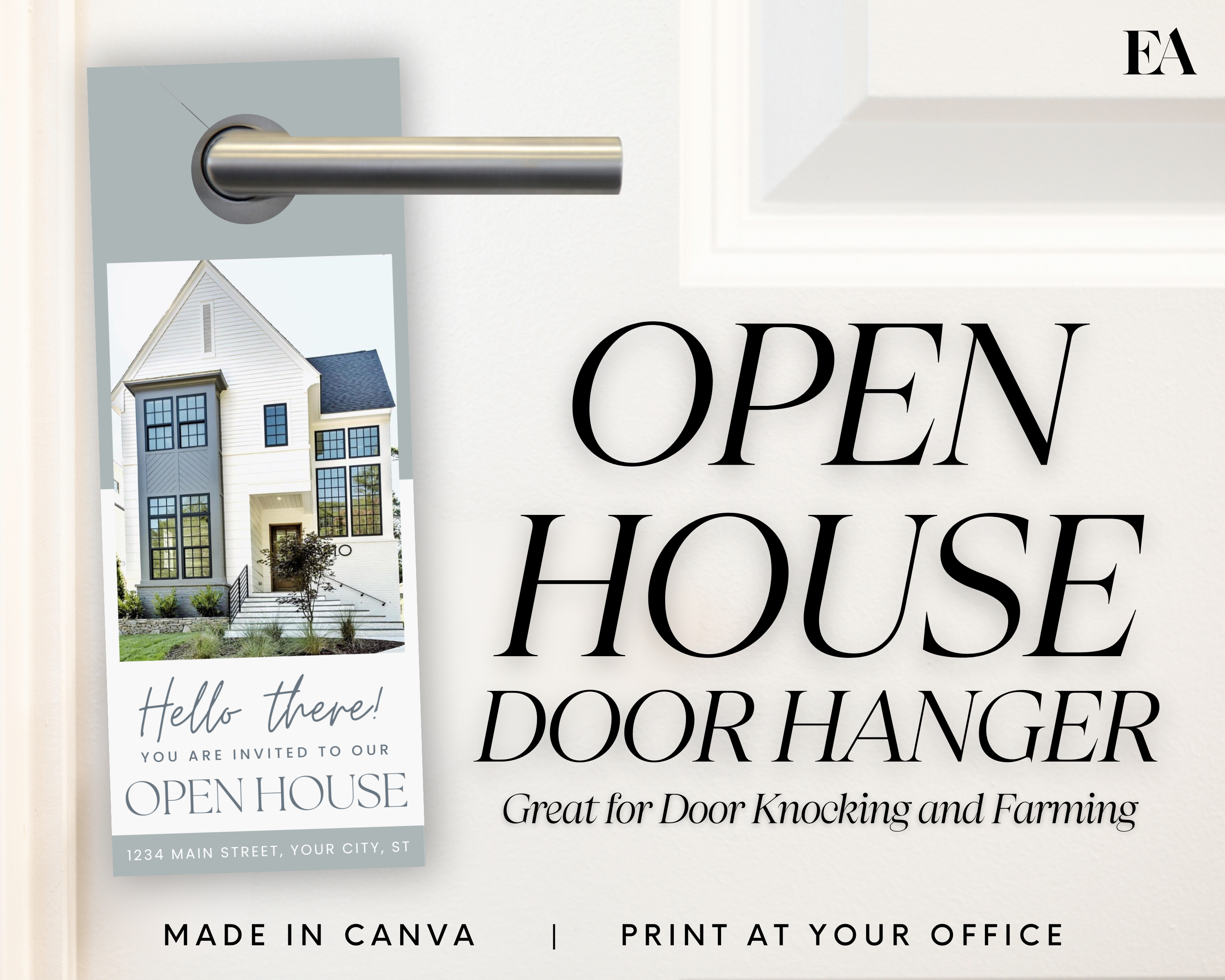 Real Estate Open House Door Hanger Realtor Open House Invite Neighborhood Farming Real Estate Door Knocker Tag Real Estate Canva Template Hello There Door Knocker