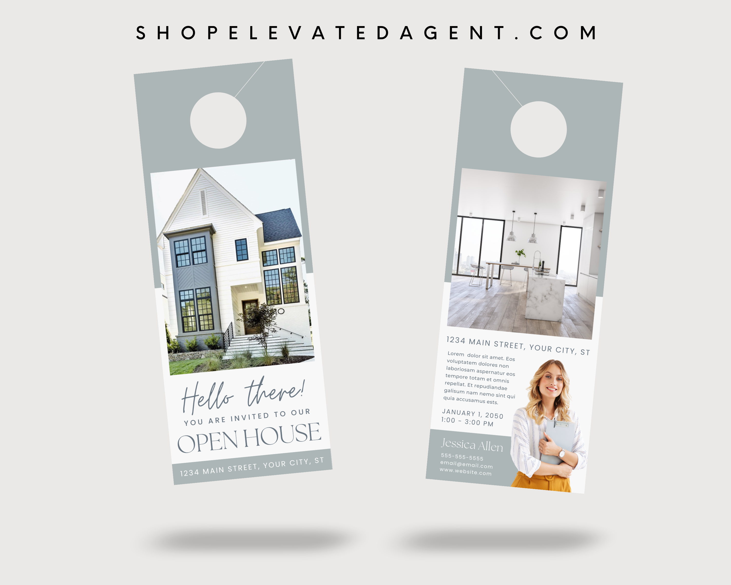 Double Sided Real Estate Open House Door Hanger Realtor Open House Invite Neighborhood Farming Real Estate Door Knocker Tag Real Estate Canva Template Hello There Door Knocker