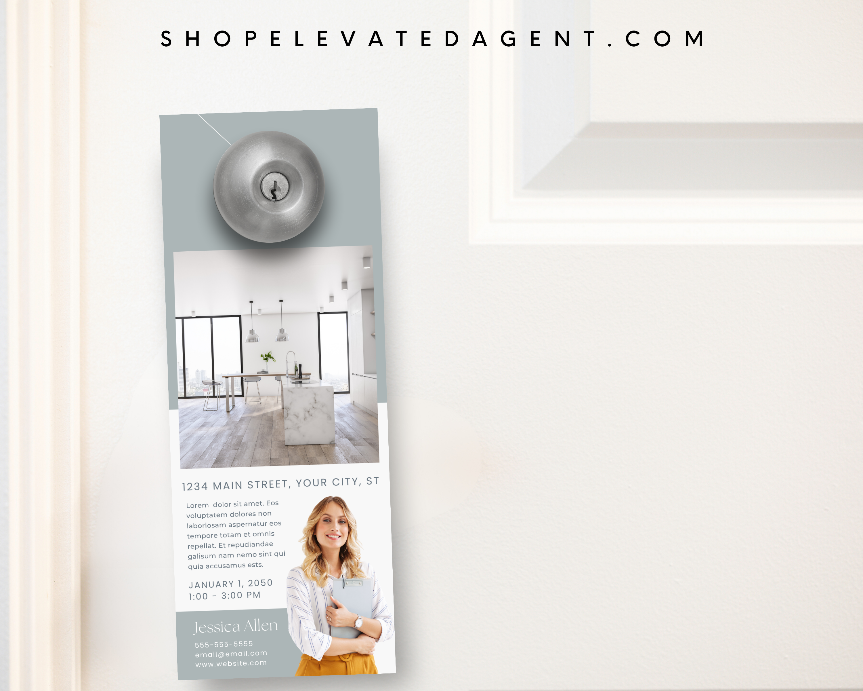 Real Estate Open House Door Hanger Real Estate Door Knocker Tag Real Estate Canva Template Hello There Door Knocker