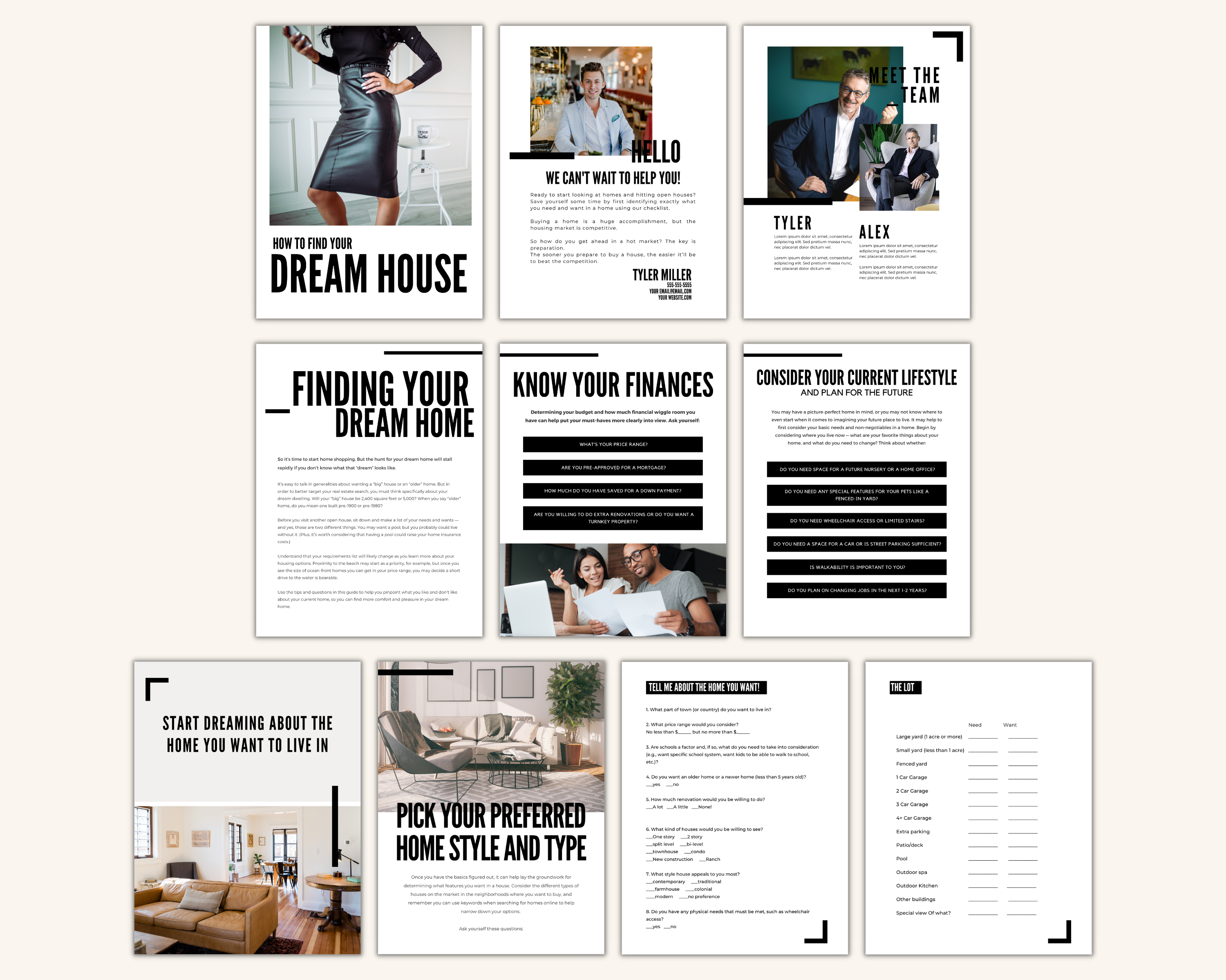 Real Estate Template for Buyers Real Estate Buyer Guide Template for Dream Home Must-haves Real Estate Template Black and White Real Estate Template Home Buyer Checklist Template