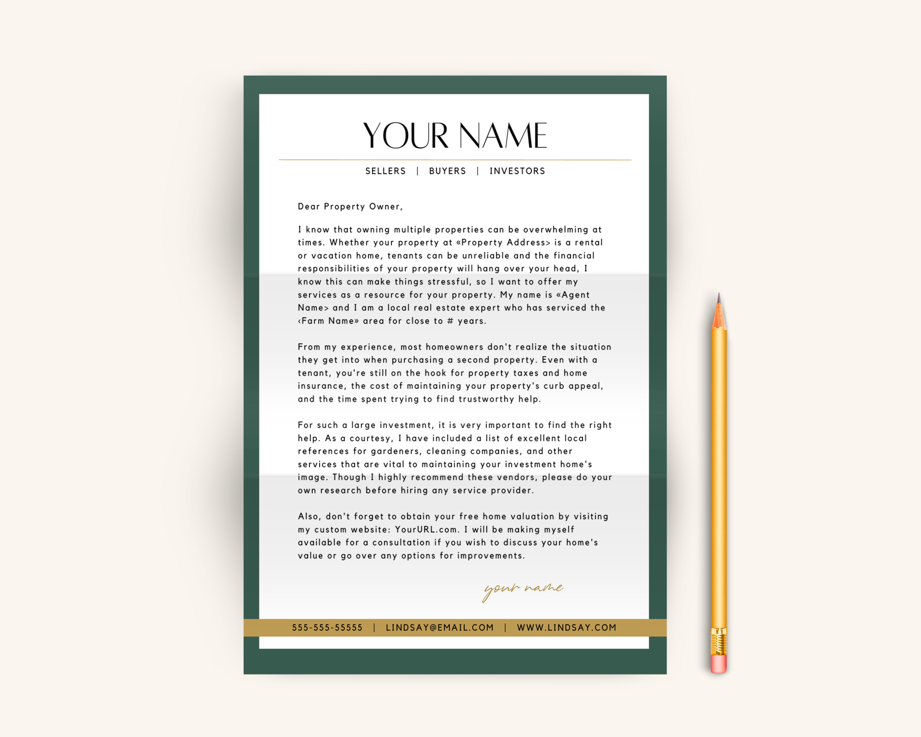 Real Estate Template for Investor Letter Real Estate Letter Template for Investors Real Estate Investing Printable Template