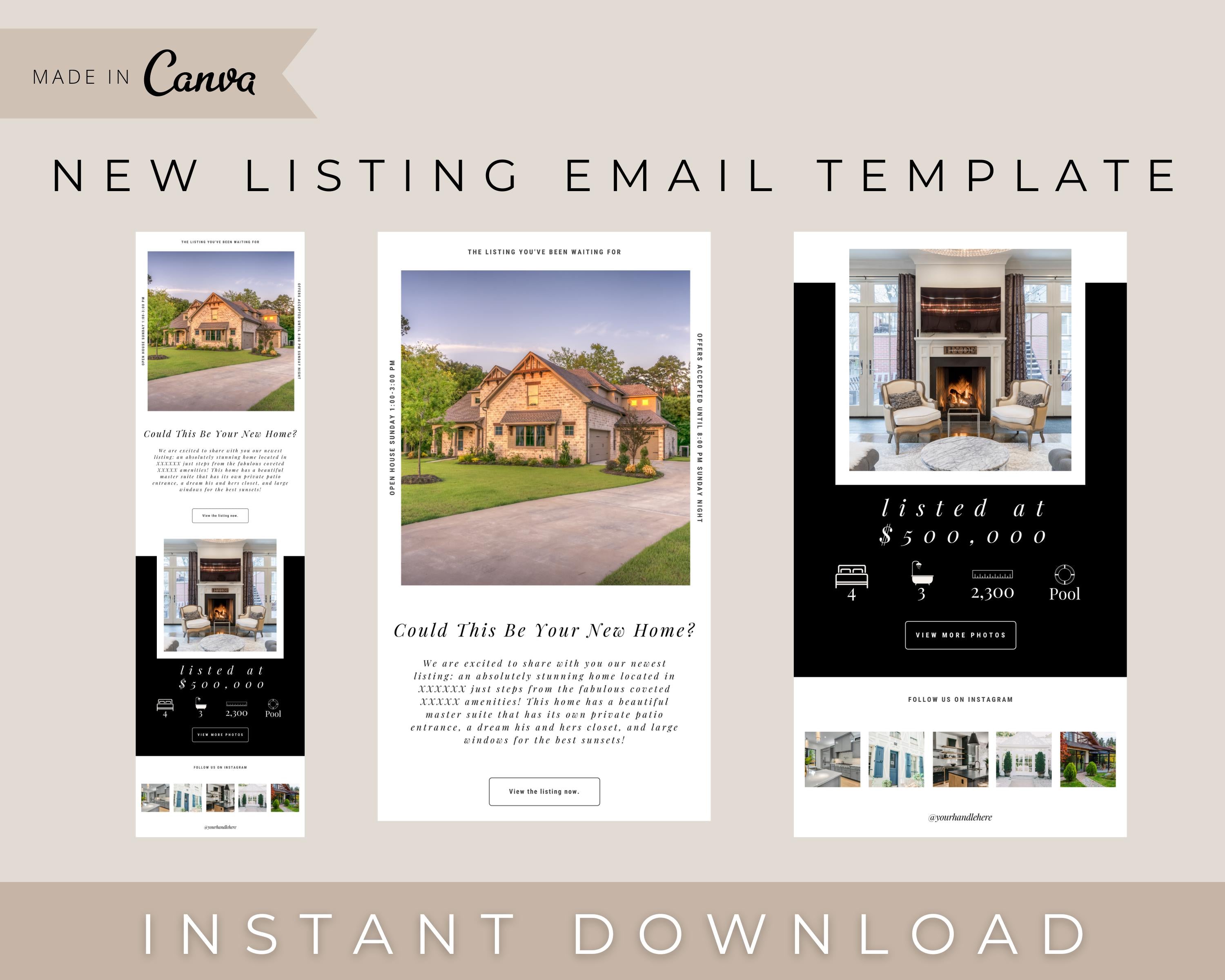 Real Estate New Listing Email Newsletter Template for Realtors - Instant Download - Real Estate Marketing - Made in Canva