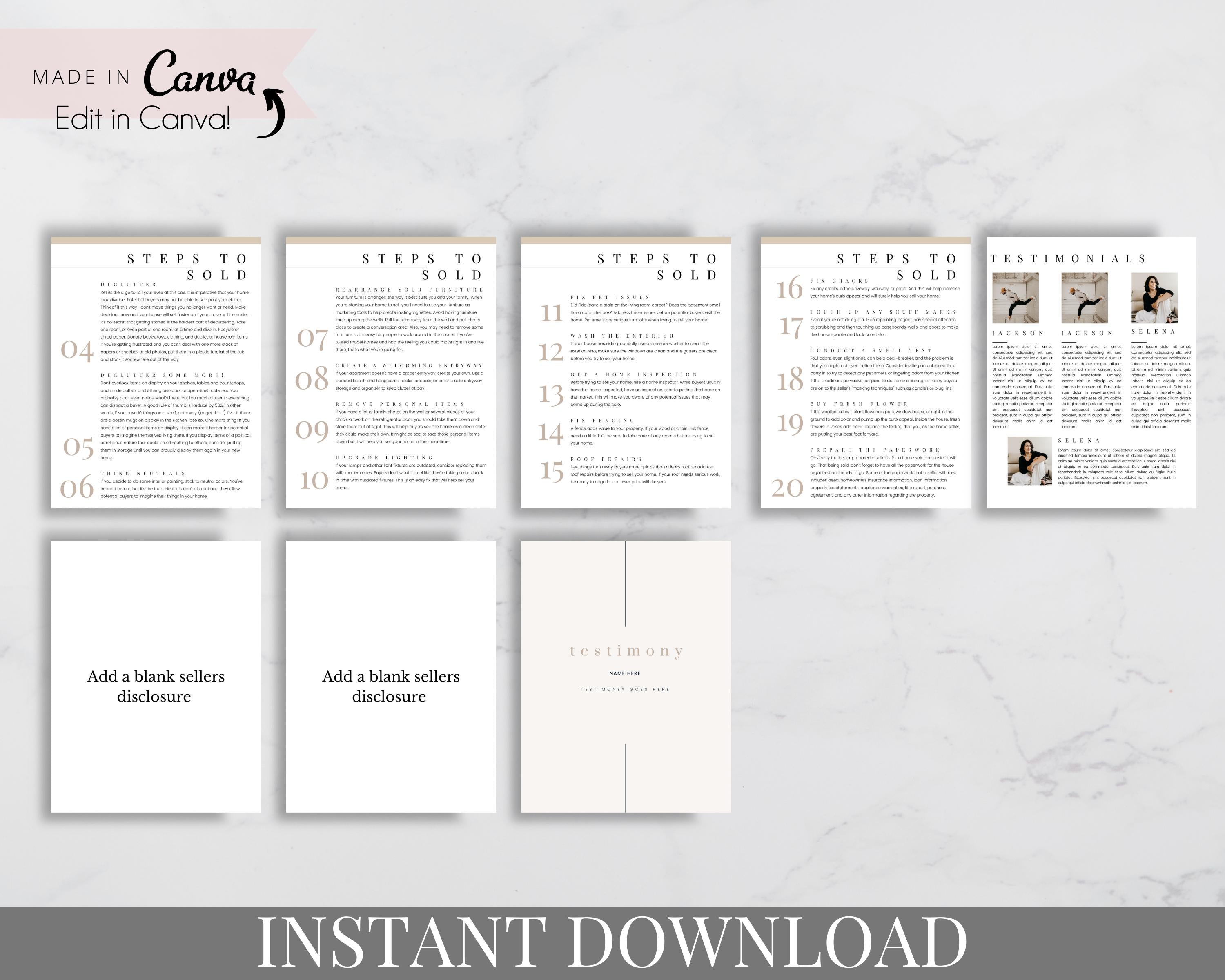 Pre-Listing Real Estate Presentation Instant Download for Real Estate Agents, Realtors - Instant Download - Made in Canva